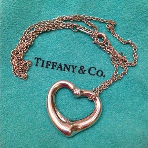 Tiffany Elsa peretti Diamond open heart necklace